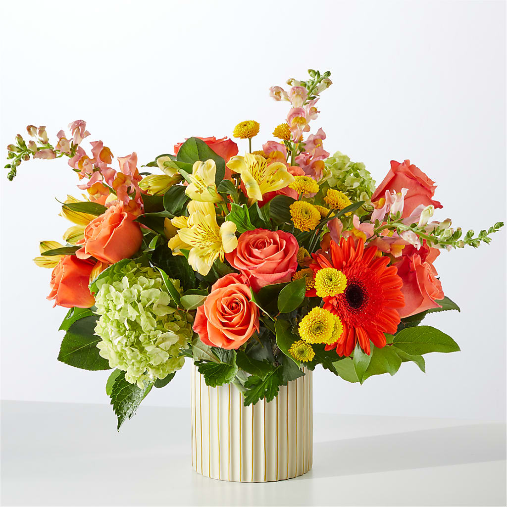 Autumn Sunshine Bouquet with Ivory Vase – Your Beautiful Flowers, Scranton PA